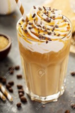 Iced caramel latte coffee in a tall glass