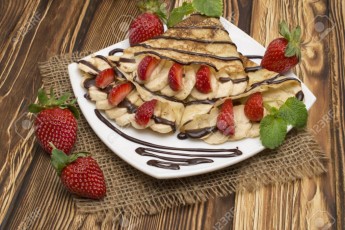 Crepes with Banana and strawberries