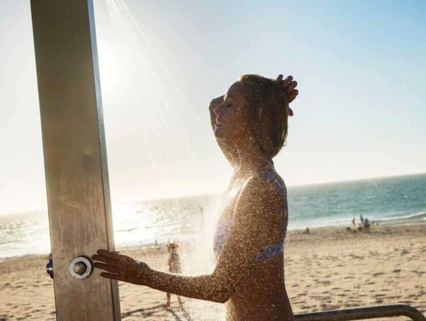 shower on the beach to avoid stressing your hair